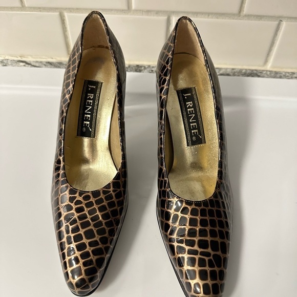 J RENEE VINTAGE Brown Alligator woman clear 2.5" classic preppy office heel 7.5 - Picture 6 of 15